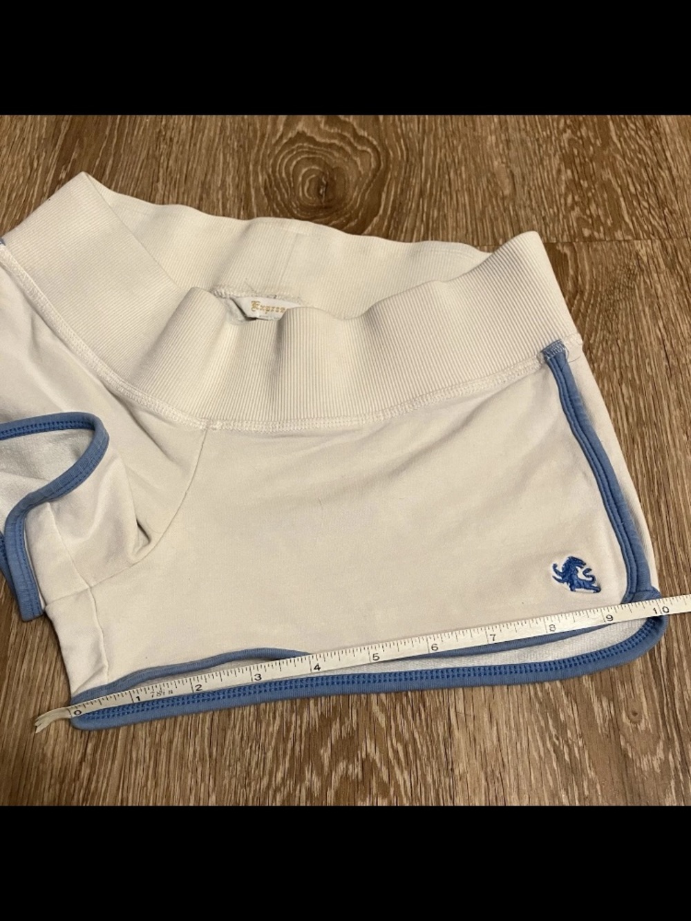 Vtg Y2K Shorts Micro Mini Sweat Shorts Low Rise Booty Express Blue Trim Prep XS - Picture 9 of 10